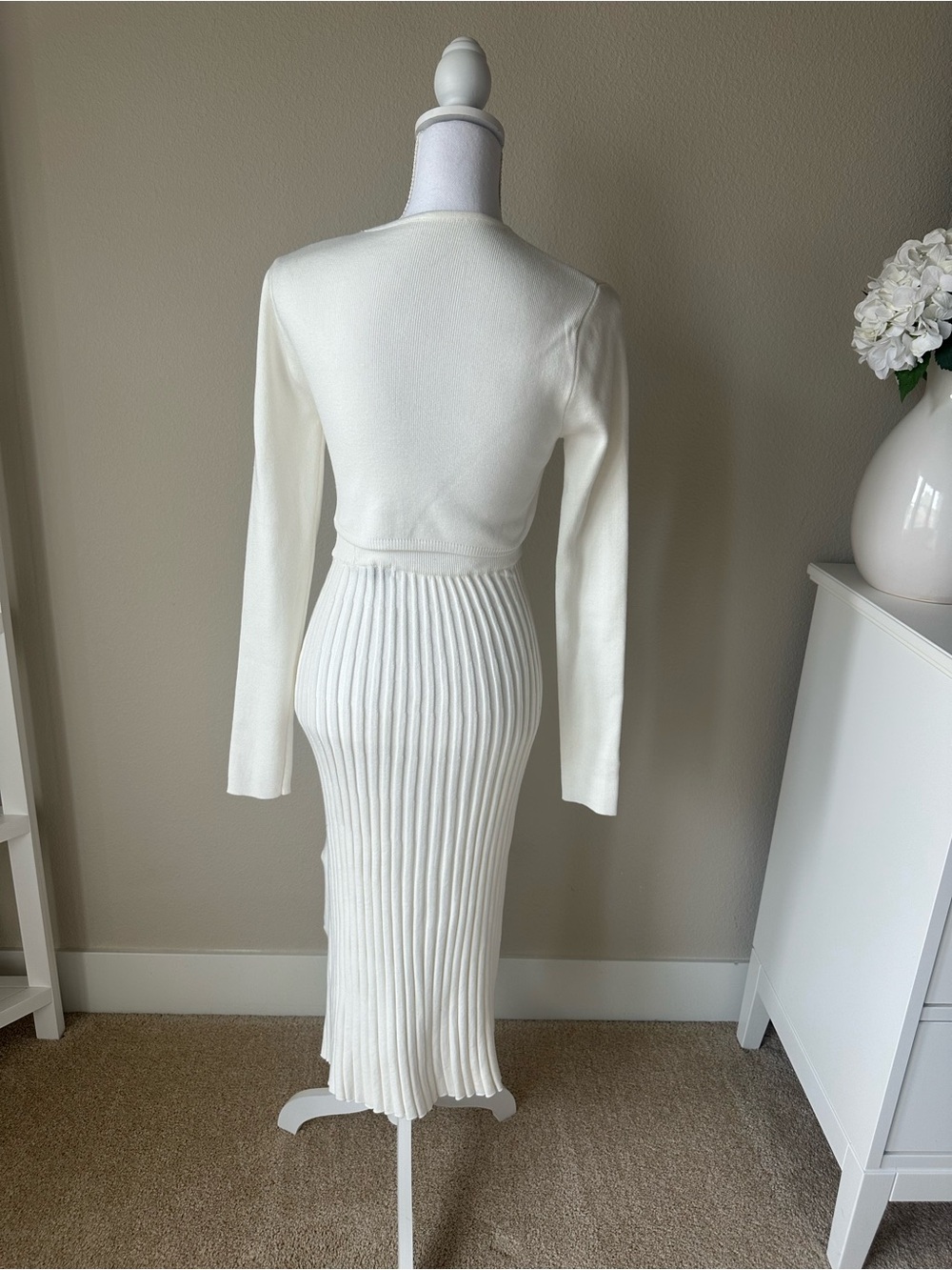Chicwish Cream Ribbed Button-Side Maxi Skirt Set - Picture 2 of 2